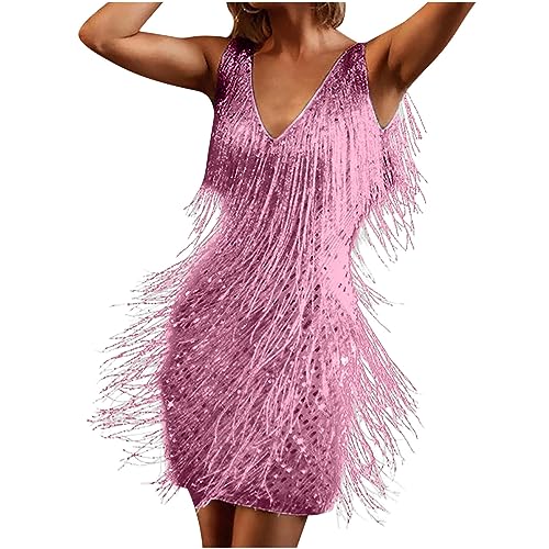 Zeiayuas Fransen Kleid Schwarz Damen Vintage Kostüm Flapper 20er Jahre Cocktailkleid Elegant Festlich Party Cocktailkleider Sexy Langarm Paillettenkleider Damen Maxikleid Brautjungfer Ballkleid von Zeiayuas