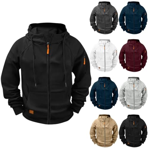 Zeiayuas Hoodie Herren Oversize mit ReißVerschluss Tasche Multifunktionale Strickjacke GroßE GrößEn Sweatjacke Lässiger Modischer Sweatshirt Einfarbig Lockerer Kapuzenpullover Langärmelig Coat von Zeiayuas