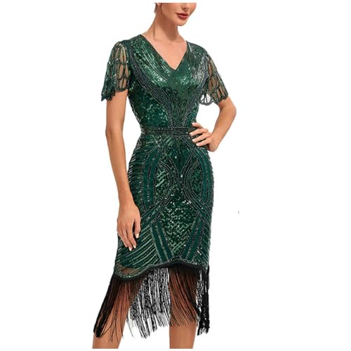 Zeiayuas Kleider 20er Jahre Stil Ballkleider Damen Lang Glitzer Cocktailkleider Damen Elegant Lang Damen Vintage Pailletten Ärmelloses Pailletten Prom Tassel Kleid Party Bankett Tanzkleider von Zeiayuas