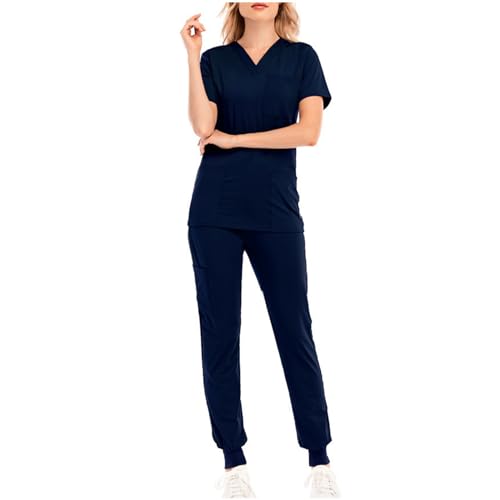 Zeiayuas Medizinische Berufsbekleidung Oberteile Festival Damen Sommer Elegant Arbeitskleidung Set Waschbar, Medizinische Uniform mit Oberteil und Hose Unisex Top Krankenschwester Berufskleidung von Zeiayuas