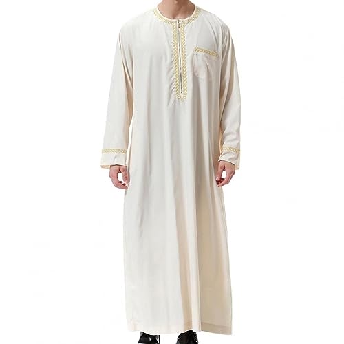 Zeiayuas Muslimische Kleider Herren Muslimische Robe Arabischer Mittlerer Osten Robe Langarm Bestickte Stehkragen Tasche Langes Hemd Robe Stehkragen Oberteile/Hemden Gebetskleidung für Männer von Zeiayuas