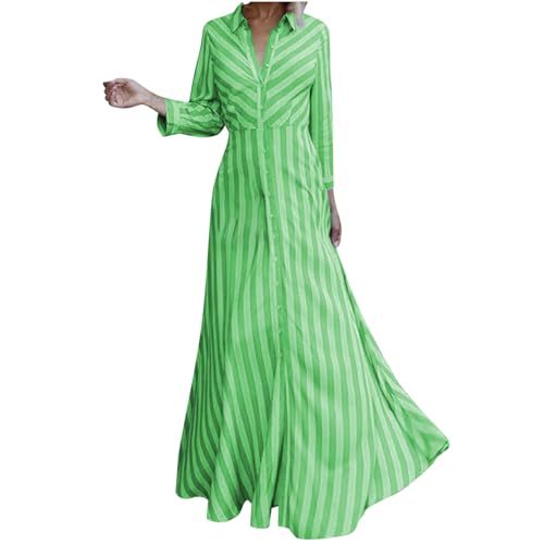Zeiayuas Musselin Damen Freizeitkleid Gestreift Langarmkleid mit Knopleiste, Große Größen Kläppchenkragen Maxikleid Autumn Winterkleid Bequemes Temperament für Büro und Business von Zeiayuas
