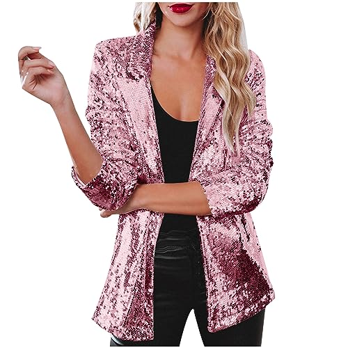 Zeiayuas Pailletten Blazer Damen Lang Glitzer Anzugjacke Damen Blazermantel Elegant Blazer Pailletten Cardigan Jacke Langarm Glitzer Bomberjacke Party Club Jacke Schwarzer Anzug mit Pailletten von Zeiayuas