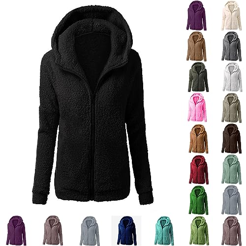 Zeiayuas Plüsch Jacken für Damen Outwear Jacke Fleecejacke Herbst Winter Mantel Warme Plüschmantel Flauschjacke Plüsch Jacken Plüschjacke Winterjacke Sweatshirt mit Kapuze Reißverschluss Oversiz von Zeiayuas