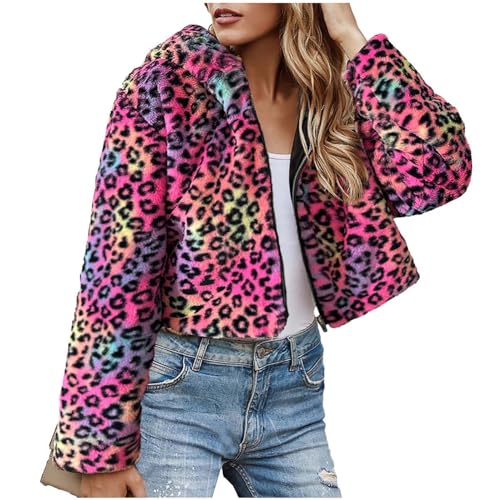 Zeiayuas Plüschjacke Damen Kurz Pelzmantel Damen Mantel Damen Fleecejacke Kunstfell Mantel Teddy Winterjacket Damen Mantel Winter mit Pelz Plüsch Jacke Kunstfell Jacke Damen Bunt Wintermantel von Zeiayuas