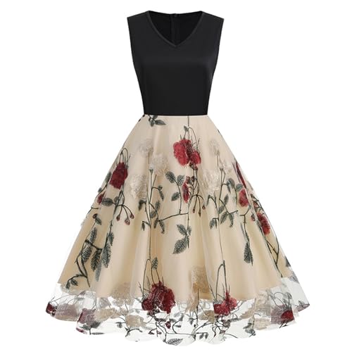 Zeiayuas Rockabilly Kleider Damen 50S Vintage 50er Jahre Retro Damen 1950er Vintage Cocktailkleid Retro Schwingen Kleid Faltenrock Damen 50er Jahre Rockabilly Kleid mit Blumenmuster Ärmellos von Zeiayuas