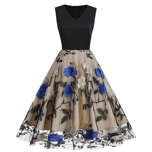 Zeiayuas Rockabilly Kleider Damen 50S Vintage 50er Jahre Retro Damen 1950er Vintage Cocktailkleid Retro Schwingen Kleid Faltenrock Damen 50er Jahre Rockabilly Kleid mit Blumenmuster Ärmellos von Zeiayuas