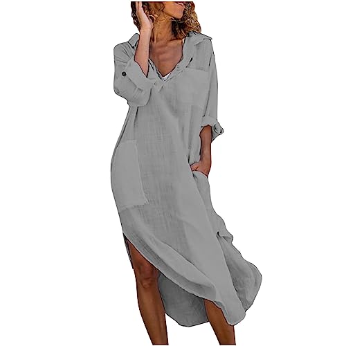Zeiayuas Sommerkleider Damen Leicht Kaftan Kleid Damen Sommer Baumwolle Langarm Maxi Leinenkleid mit Taschen Lose V-Ausschnitt Falten Leinen Boho Lässiges Lang Freizeitkleid Retro Cotton Dress Zeiayuas Sommerkleider Damen Leicht Kaftan Kleid Damen Sommer Baumwolle Langarm Maxi Leinenkleid mit Taschen Lose V-Ausschnitt Falten Leinen Boho Lässiges Lang Freizeitkleid Retro Cotton Dress von Zeiayuas