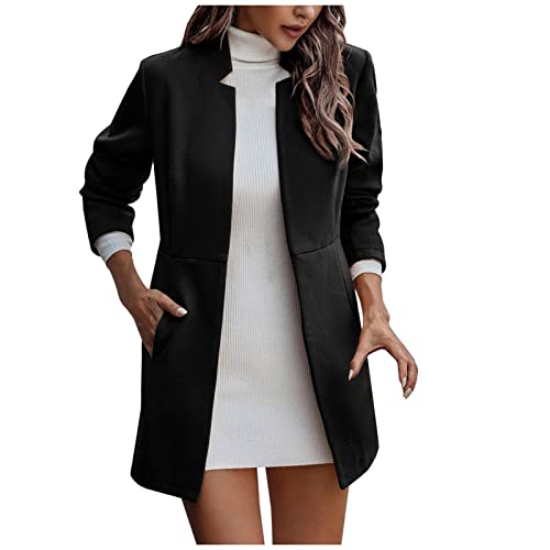 Zeiayuas Sportlich Winterjacke Damen Tweedjacke Trenchcoat Casual Langarm Jeansblazer Damen Elegant Blazer Slim Fit Revers Jacke Midi Mantel Anzüge mit Tasche Winterjacken Gelb-braun Wintermantel von Zeiayuas