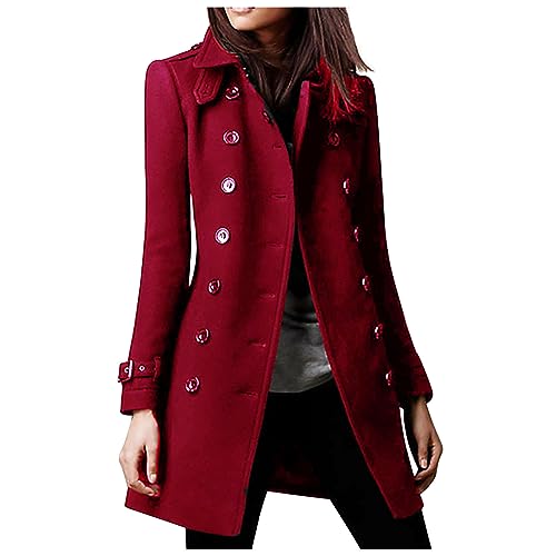 Zeiayuas Tweedmantel Winterjacke Damen Langarm V-Ausschnitt Geknöpft Tweed Damenmantel Blazer Sportlich Elegant Sportlich Elegant Tweed Damen Mantel Tweed Jacket Damen Jacke Damen Winterjacke von Zeiayuas