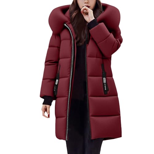 Zeiayuas Winterjacke Damen Dicke Warme Daunenjacke Winter Warm Wintermantel Leichte Steppjacke Einfarbig Parka Lange Elegant Steppmantel Winddichter Outdoor Jacken mit Fellkapuze Weich Kapuzenjacke von Zeiayuas