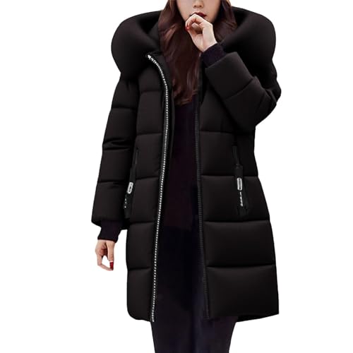Zeiayuas Winterjacke Damen Dicke Warme Daunenjacke Winter Warm Wintermantel Leichte Steppjacke Einfarbig Parka Lange Elegant Steppmantel Winddichter Outdoor Jacken mit Fellkapuze Weich Kapuzenjacke von Zeiayuas