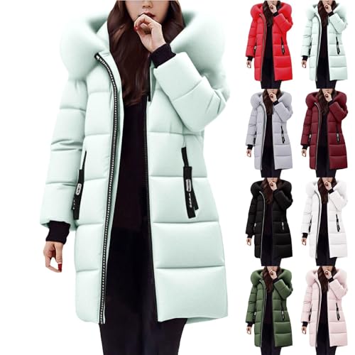 Zeiayuas Winterjacke Damen Dicke Warme Daunenjacke Winter Warm Wintermantel Leichte Steppjacke Einfarbig Parka Lange Elegant Steppmantel Winddichter Outdoor Jacken mit Fellkapuze Weich Kapuzenjacke von Zeiayuas