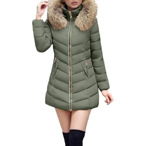 Zeiayuas Winterjacke Damen Dicke Warme Daunenjacke Winter Warm Wintermantel Leichte Steppjacke Einfarbig Parka Lange Elegant Steppmantel Winddichter Outdoor Jacken mit Fellkapuze Weich Kapuzenjacke von Zeiayuas