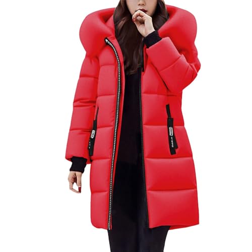 Zeiayuas Winterjacke Damen Dicke Warme Daunenjacke Winter Warm Wintermantel Leichte Steppjacke Einfarbig Parka Lange Elegant Steppmantel Winddichter Outdoor Jacken mit Fellkapuze Weich Kapuzenjacke von Zeiayuas