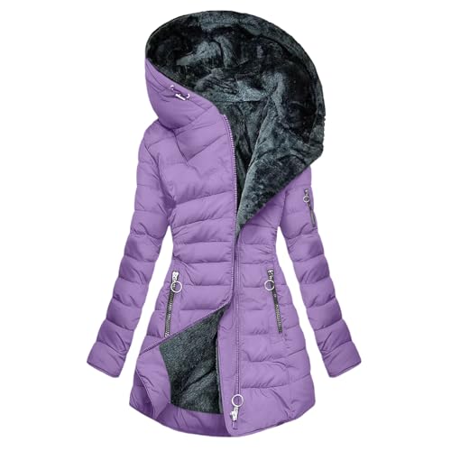 Zeiayuas Winterjacke Damen Lang Steppjacke mit Kapuze Winter Warm Daunenjacke Teddy Fleece Jacke Einfarbig Bequemes Winterparka Lange Elegant Mantel GroßE GrößEn Sportjacke Winddicht Outdoorjacke von Zeiayuas