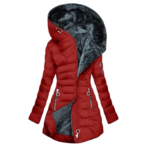 Zeiayuas Winterjacke Damen Lang Steppjacke mit Kapuze Winter Warm Daunenjacke Teddy Fleece Jacke Einfarbig Bequemes Winterparka Lange Elegant Mantel GroßE GrößEn Sportjacke Winddicht Outdoorjacke von Zeiayuas