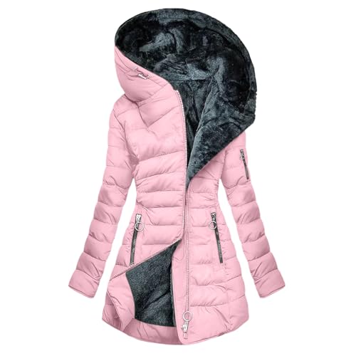 Zeiayuas Winterjacke Damen Lang Steppjacke mit Kapuze Winter Warm Daunenjacke Teddy Fleece Jacke Einfarbig Bequemes Winterparka Lange Elegant Mantel GroßE GrößEn Sportjacke Winddicht Outdoorjacke von Zeiayuas
