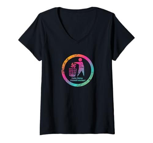 Damen Zeichen setzen gegen Rechts - Halte deine Umwelt sauber T-Shirt mit V-Ausschnitt Damen Zeichen setzen gegen Rechts - Halte deine Umwelt sauber T-Shirt mit V-Ausschnitt von Zeichen setzen gegen Rechts Gegen Rassismus
