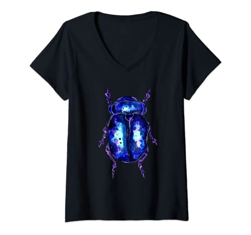 Damen Blau und Lila Blattkäfer T-Shirt mit V-Ausschnitt Damen Blau und Lila Blattkäfer T-Shirt mit V-Ausschnitt von ZeichenbloQ