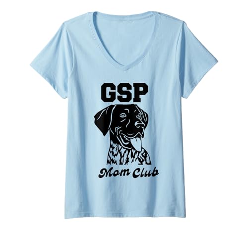 Damen Deutscher Kurzhaarzeiger Mom Club T-Shirt mit V-Ausschnitt Damen Deutscher Kurzhaarzeiger Mom Club T-Shirt mit V-Ausschnitt von Zeiger Mom Hund Messy Bun Hair T -Shirt