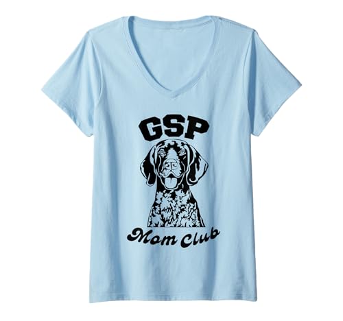 Damen Deutscher Kurzhaarzeiger Mom Club T-Shirt mit V-Ausschnitt Damen Deutscher Kurzhaarzeiger Mom Club T-Shirt mit V-Ausschnitt von Zeiger Mom Hund Messy Bun Hair T -Shirt