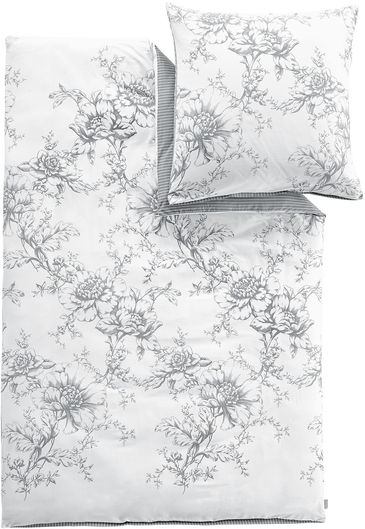 Zeitgeist Wendebettwäsche "Kai in Gr. 135x200 oder 155x220 cm" 2 Stk. tlg. mit Blumen und Streifen, Bettwäsche aus Baumwolle mit Reißverschluss von Zeitgeist