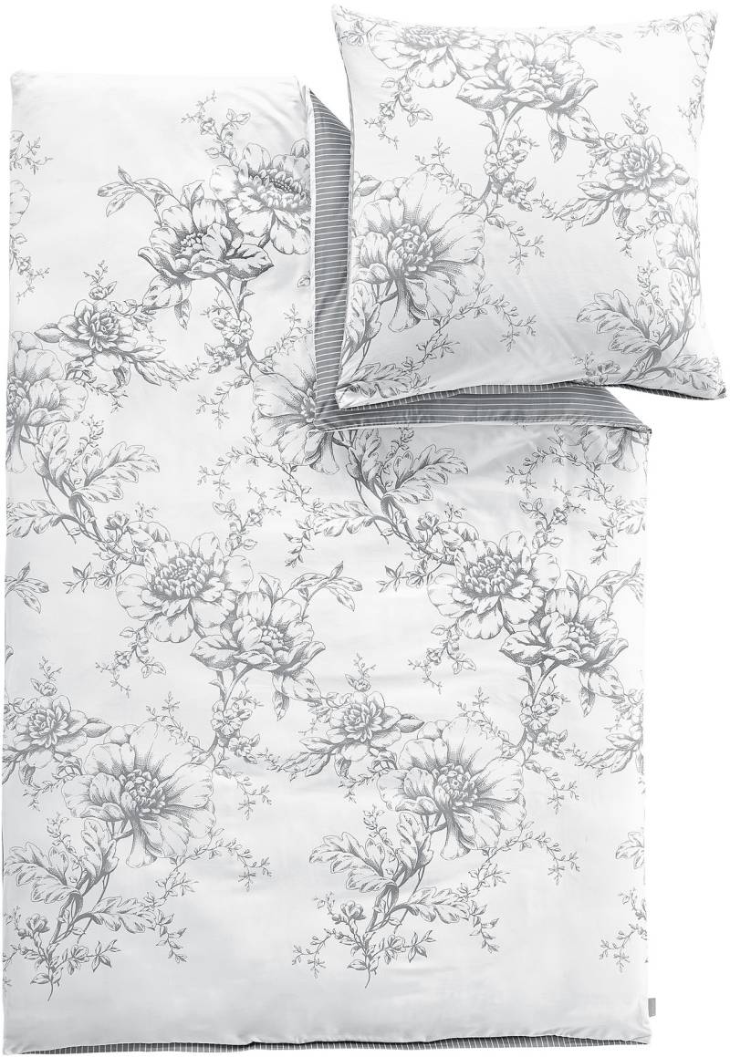 Zeitgeist Wendebettwäsche "Kai in Gr. 135x200 oder 155x220 cm" 2 Stk. tlg. mit Blumen und Streifen, Bettwäsche aus Baumwolle mit Reißverschluss von Zeitgeist