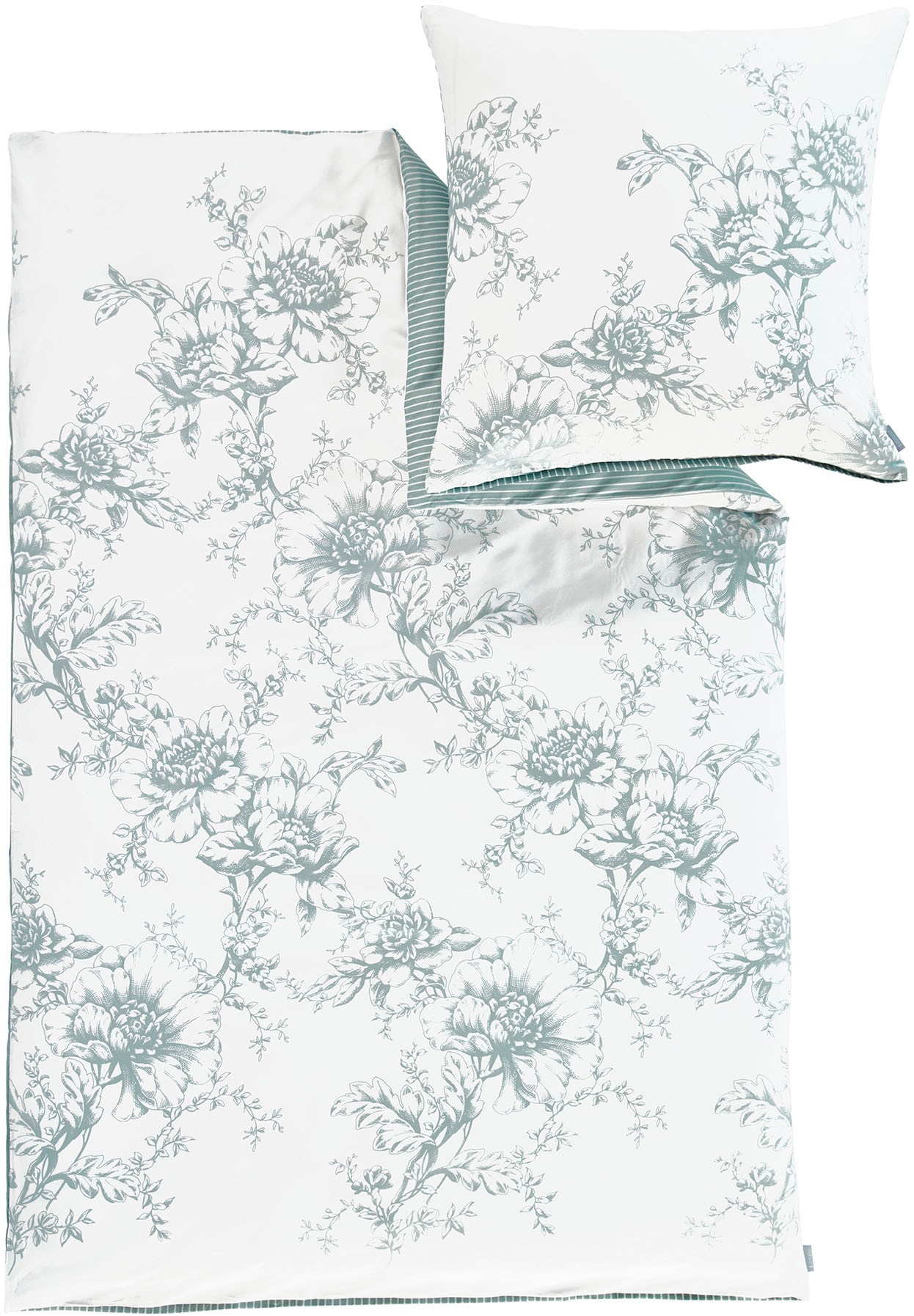 Zeitgeist Wendebettwäsche "Kai in Gr. 135x200 oder 155x220 cm" 2 Stk. tlg. mit Blumen und Streifen, Bettwäsche aus Baumwolle mit Reißverschluss von Zeitgeist