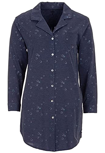 Zeitlos Damen Nachthemd Langarm Kragen Knopfleiste Sterne Loungewear, Farbe:blau, Größe:2XL von Zeitlos