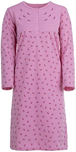 Zeitlos Nachthemd Damen Langarm Thermo Blumendruck Stickerei Knöpfe M-2XL, Farbe:Altrosa, Größe:L von Zeitlos