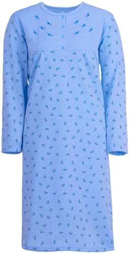 Zeitlos Damen Nachthemd Thermo Langarm mit kleinen Blumendruck angeraut (XXL, Blau) von Zeitlos