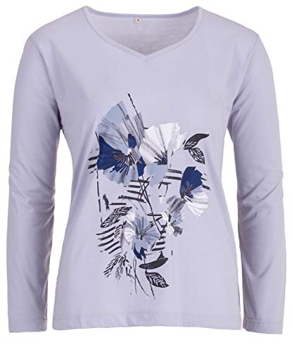 Zeitlos Langarmshirt Blumen V-Auschnitt T-Shirt Longsleeve, Farbe:hellgrau, Größe:M von Zeitlos