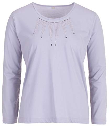 Zeitlos - Langarmshirt Damen Stickerei Stein Applikation Rundhals Shirt Lang, Farbe:hellgrau, Größe:XL von Zeitlos
