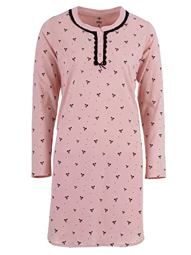 Zeitlos - Nachthemd Damen Langarm Schleife Schlafshirt Knöpfe Rundhals M - 2XL, Farbe:rosa, Größe:L von Zeitlos