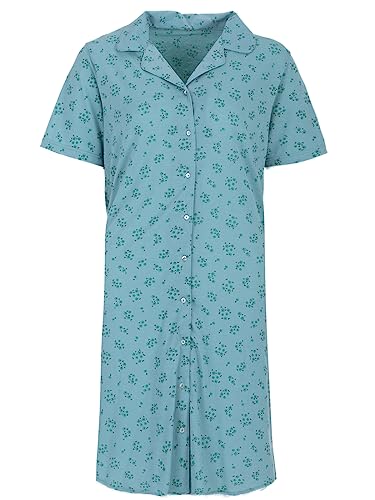 Zeitlos Nachthemd Damen Kurzarm Blümchen Knopfleiste Weich M-2XL All-Over Muster, Farbe:Mint, Größe:XL von Zeitlos