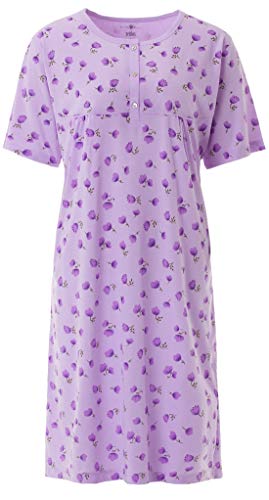 Zeitlos Nachthemd Damen Kurzarm Blumendruck Knöpfe Übergröße 3 XL - 6XL, Farbe:Flieder, Größe:3XL von Zeitlos