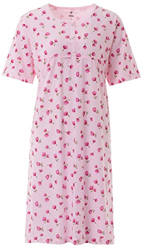 Zeitlos Nachthemd Damen Kurzarm Blumendruck Knöpfe Übergröße 3 XL - 6XL, Farbe:rosa, Größe:L von Zeitlos