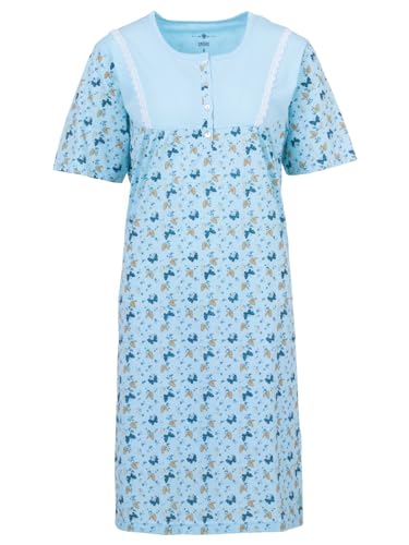 Zeitlos Nachthemd Damen Kurzarm Butterfly Schmetterling Spitze Knöpfe M-2XL Knopfleiste Schlafshirt, Farbe:hellblau, Größe:M von Zeitlos