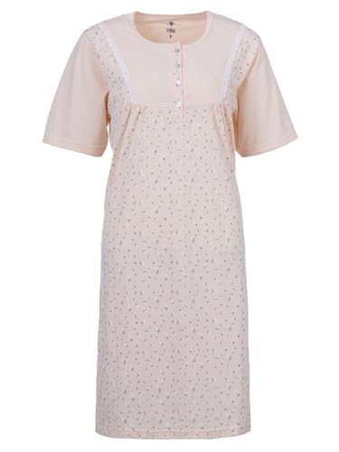 Zeitlos Nachthemd Damen Kurzarm Gänseblümchen Spitze Knöpfe M-6XL Knopfleiste Schlafshirt, Farbe:apricot, Größe:L von Zeitlos