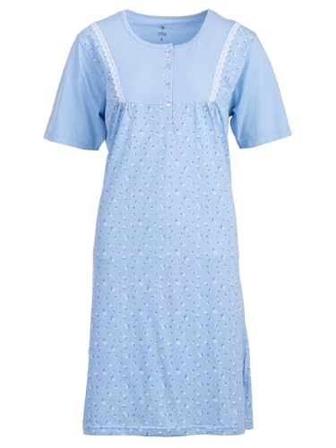 Zeitlos Nachthemd Damen Kurzarm Gänseblümchen Spitze Knöpfe M-6XL Knopfleiste Schlafshirt, Farbe:hellblau, Größe:XL von Zeitlos