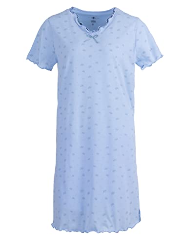 Zeitlos Nachthemd Damen Kurzarm Herz Schmetterling Rüsche Schlafshirt M-2XL, Farbe:blau, Größe:2XL von Zeitlos