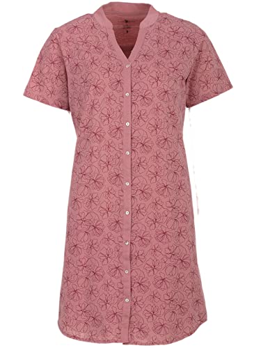 Zeitlos Nachthemd Damen Kurzarm Kragen Blätter Schlafshirt Knopfleiste M-2XL All-Over Muster, Farbe:Altrosa, Größe:XL von Zeitlos