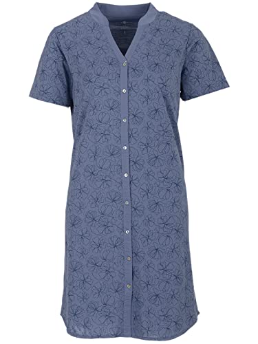 Zeitlos Nachthemd Damen Kurzarm Kragen Blätter Schlafshirt Knopfleiste M-2XL All-Over Muster, Farbe:blau, Größe:M von Zeitlos