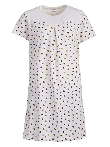 Zeitlos Nachthemd Damen Kurzarm Leo Kellerfalte Schlafshirt Sommer T-Shirt All-Over Muster, Farbe:Off-White, Größe:L von Zeitlos