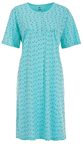 Zeitlos Nachthemd Damen Kurzarm Mille Fleur Blumen Knöpfe Schlafshirt Übergröße bis 6XL, Farbe:Mint, Größe:4XL von Zeitlos