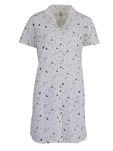 Zeitlos Nachthemd Damen Kurzarm Mond Sterne Knopfleiste Durchgehend, Farbe:Off-White, Größe:2XL von Zeitlos