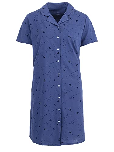 Zeitlos Nachthemd Damen Kurzarm Mond Sterne Knopfleiste Durchgehend, Farbe:blau, Größe:2XL von Zeitlos