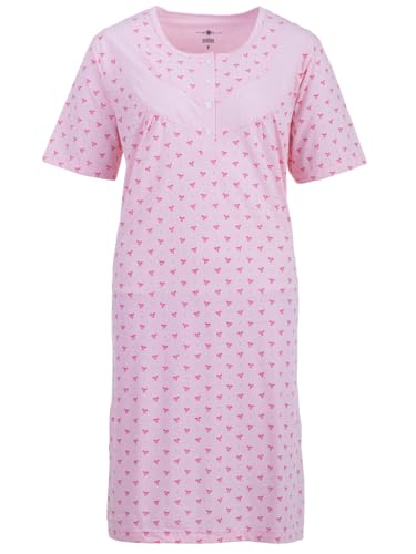 Zeitlos Nachthemd Damen Kurzarm ROSI mit Schleife M-6XL Schlafshirt Knopfleiste Raffung, Farbe:rosa, Größe:XXL von Zeitlos