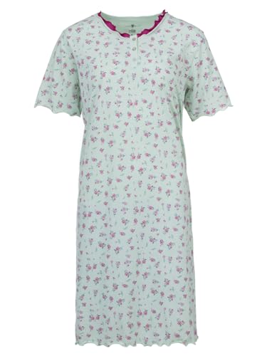 Zeitlos Nachthemd Damen Kurzarm Rüsche mit Blumen Knöpfe M-2XL Knopfleiste Schlafshirt, Farbe:Mint, Größe:XXL von Zeitlos